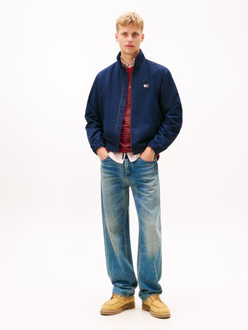 بنطلون جينز مريح بساق مستقيمة وتأثير ممسوح