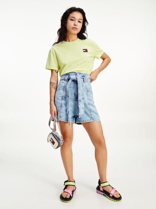 Self-Tie Belt Denim Mom Shorts