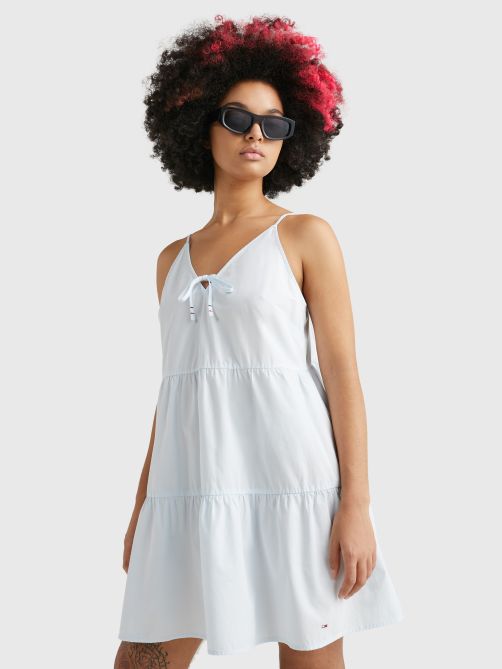 Tie Detail Poplin Tiered Mini Dress