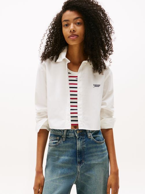 Cropped Fit Stripe Poplin Shirt