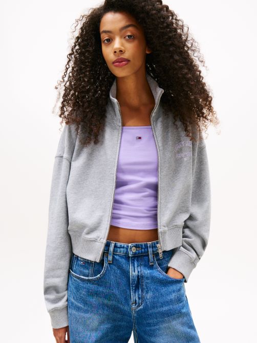 Varsity Cropped Boxy Zip-Thru Hoody