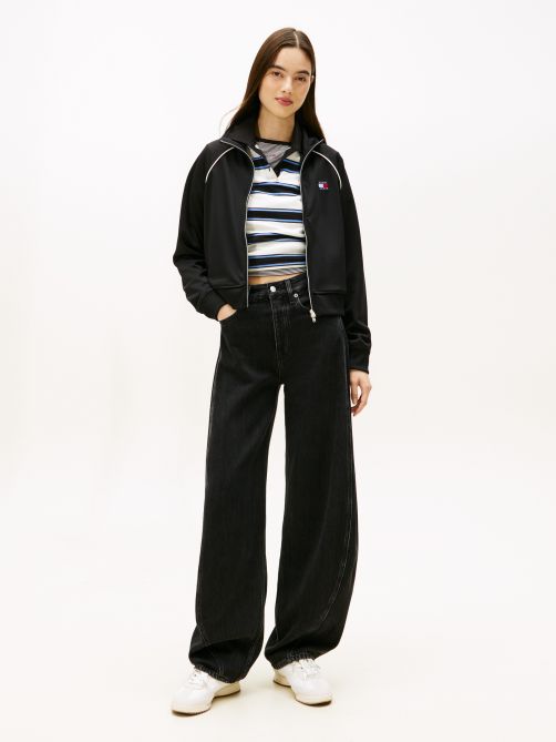 بنطلون جينز بخصر متوسط الإرتفاع وساق واسعة