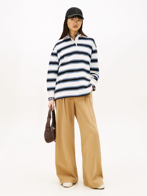 Pleated Twill Wide Leg Chinos
