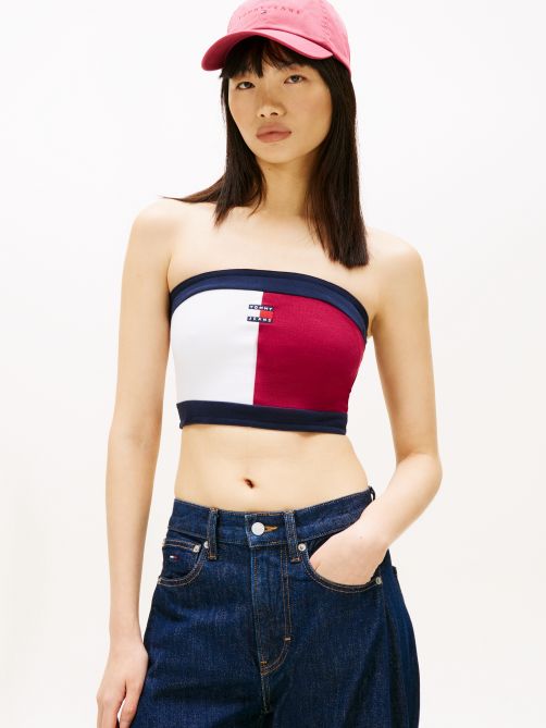 Tommy Badge Slim Colour-Blocked Tube Top