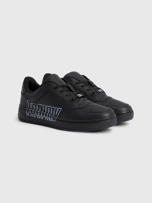 Contrast Logo Leather Basketball Trainers