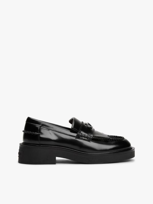 Fringe Metal Logo Leather Loafers