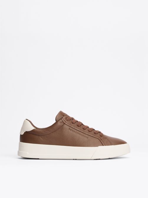 Leather Textured Court Trainers