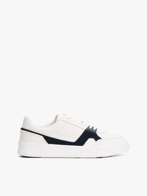 Leather Contrast Panel Court Trainers