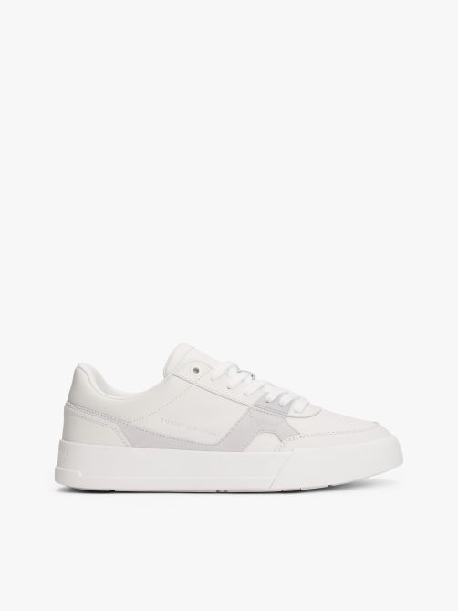 Leather Contrast Panel Court Trainers