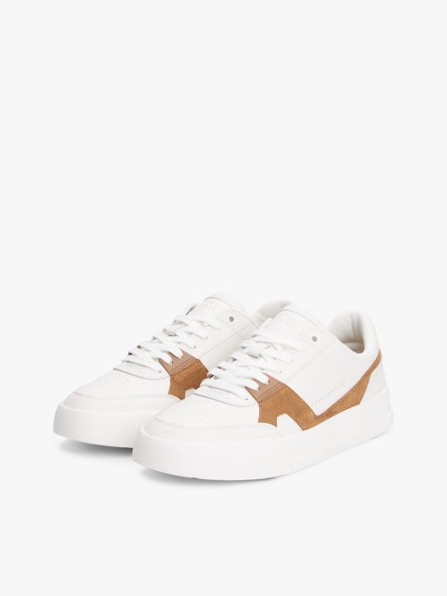 Leather Contrast Panel Court Trainers