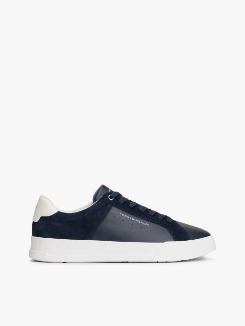 Mixed Texture Leather Court Trainers