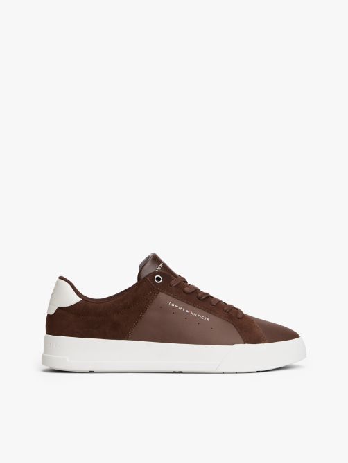 Mixed Texture Leather Court Trainers