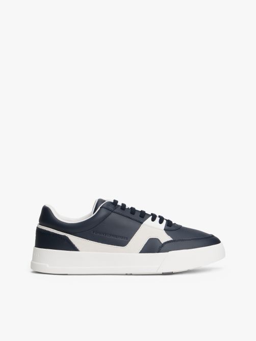 Leather Mixed Texture Court Trainers
