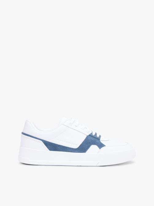 Leather Contrast Panel Court Trainers