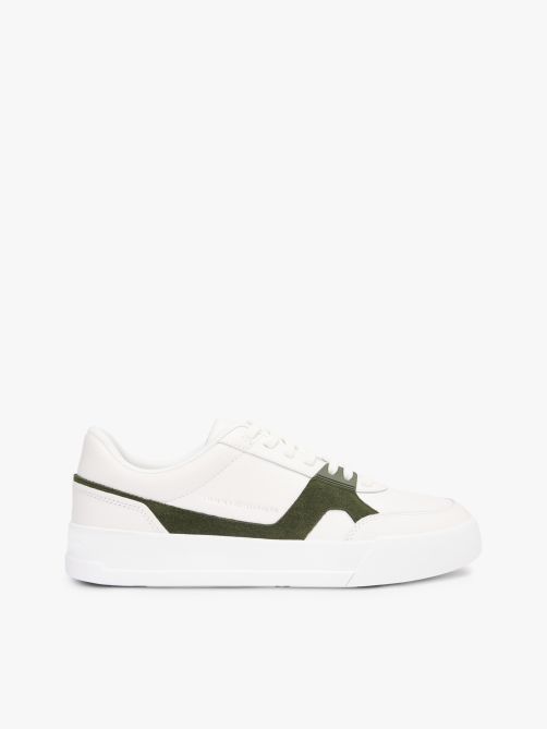 Leather Contrast Panel Court Trainers