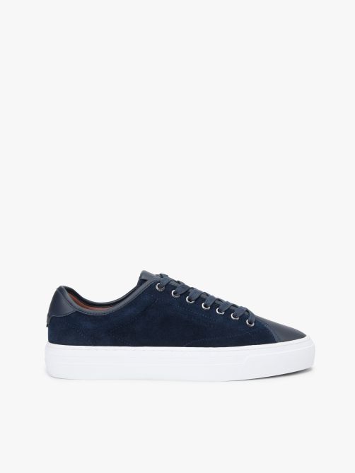 Leather Mixed Texture Court Trainers