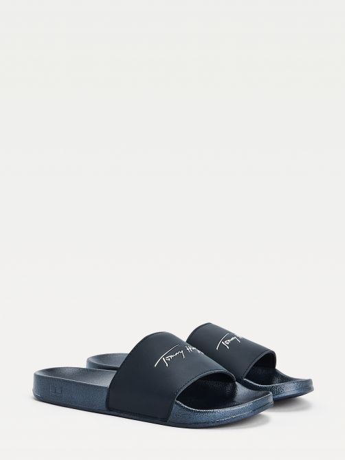 Signature Metallic Pool Slides in Sky Blue | Tommy Hilfiger KW