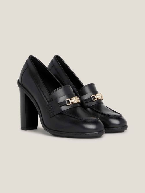 TH Monogram Leather Block Heel Loafers