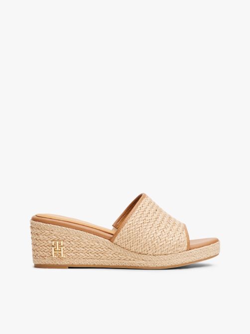 Th Monogram Linen Rope Wedge Sandals