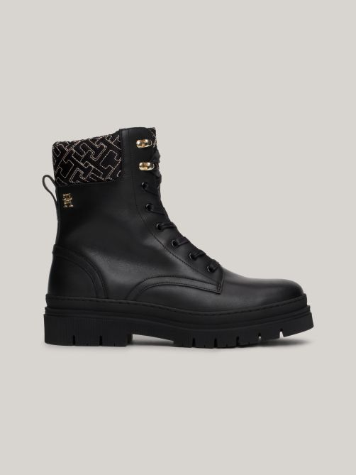 TH Monogram Cuff Leather Mid Boots