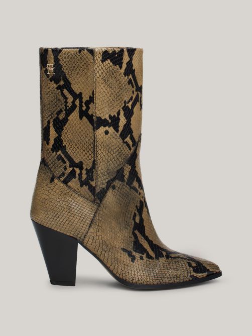 Cuban Heel Snake Embossed Leather Boots