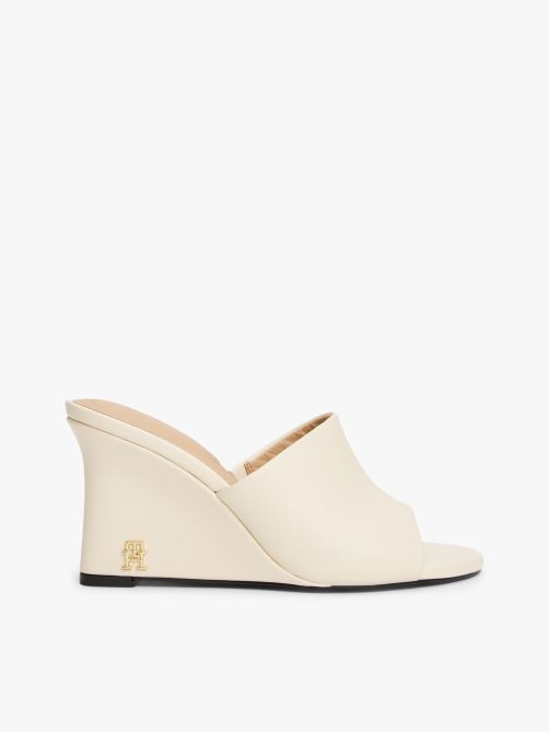 حذاء ميول بكعب إسفيني من الجلد مع شعار TH مونوغرام