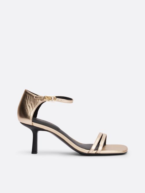 Metallic Leather Kitten Heels