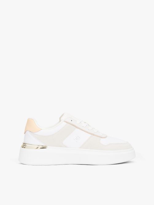 Leather Mixed Texture Court Trainers