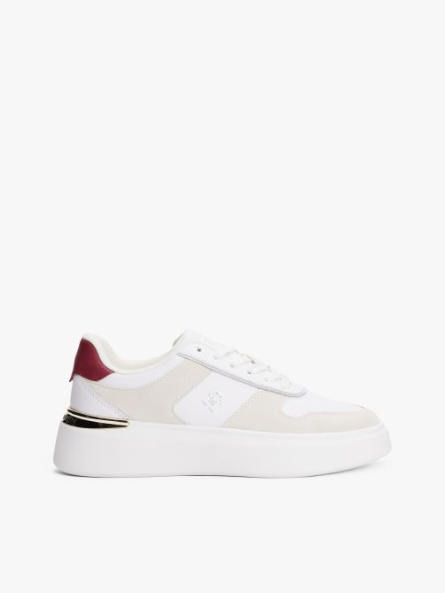 Leather Mixed Texture Court Trainers