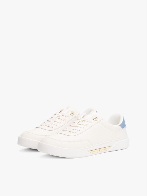 Leather Gold-Tone Trim Court Trainers