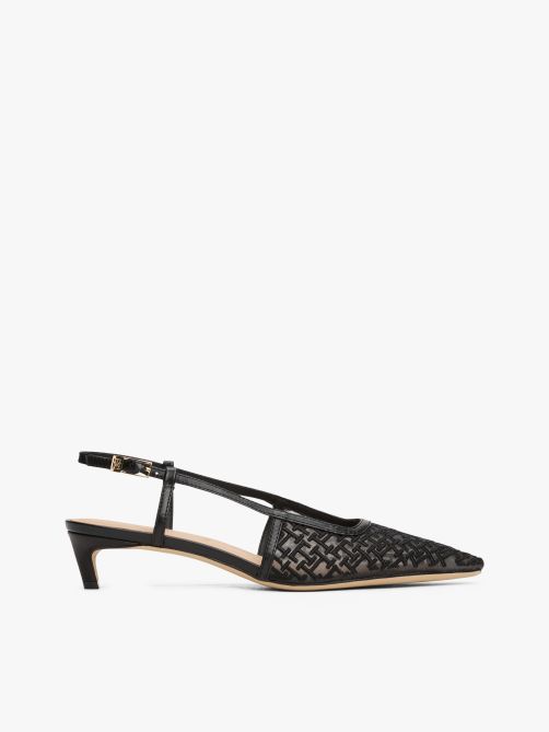 Th Monogram Slingback Mesh Kitten Heels