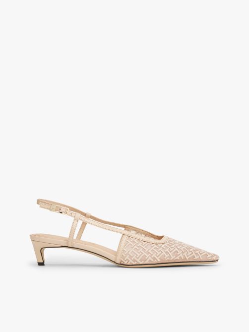 Th Monogram Slingback Mesh Kitten Heels