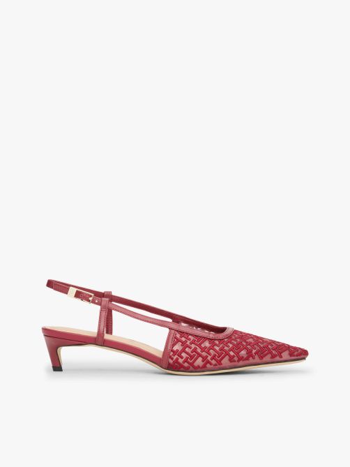 Th Monogram Slingback Mesh Kitten Heels
