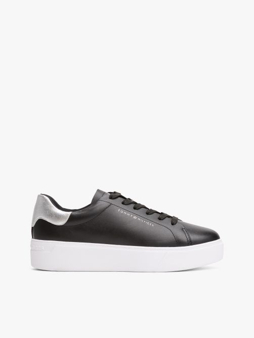Leather Metallic Platform Court Trainers