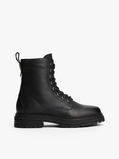 Pebble Grain Leather Chunky Boots