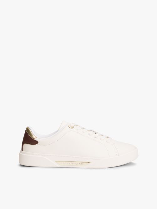 Leather Logo Plaque Court Trainers