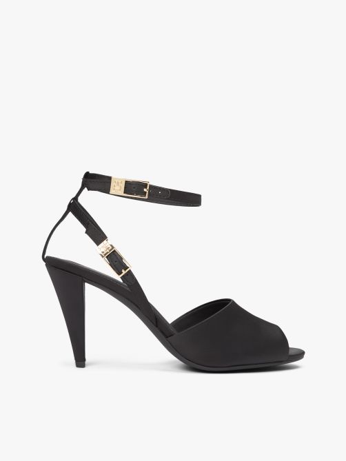 Satin Double Buckle High Heel Sandals