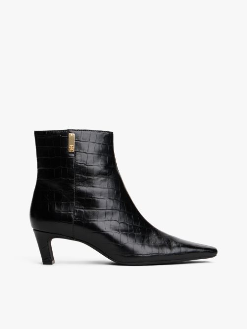 Croco-Print Kitten Heel Boots with Leather