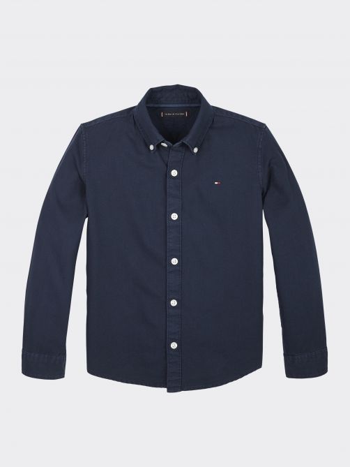 قميص بأزرار على الياقة من القطن النقي