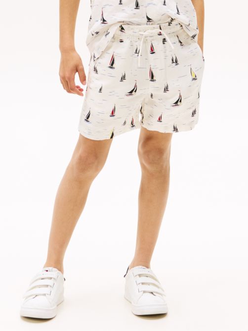 Print Woven Linen Blend Shorts