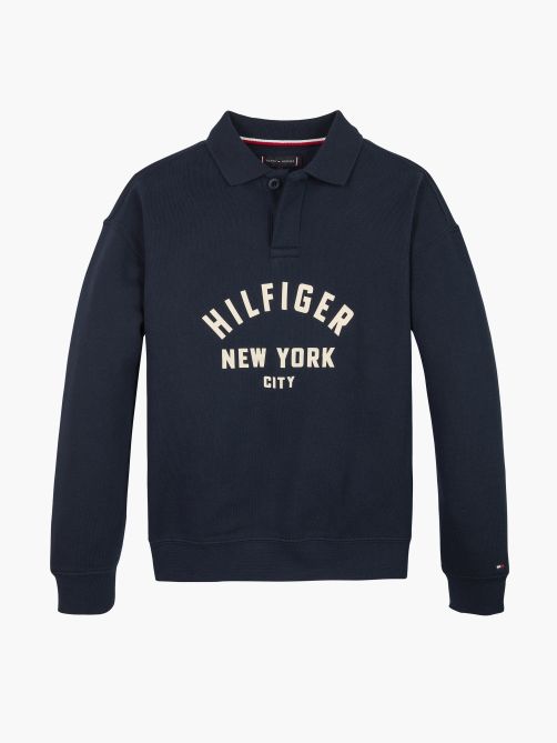 سويت شيرت بولو بياقة مطوية وطبعة