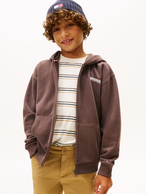 Textured Back Logo Zip-Thru Hoodie