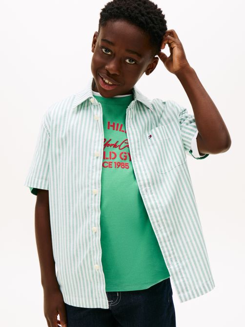 قميص أكسفورد مخطط بنقشة إيثاكا وأكمام قصيرة