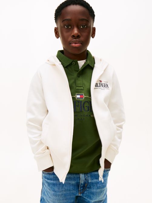 Logo Embroidery Interlock Knit Zip-Thru Hoodie