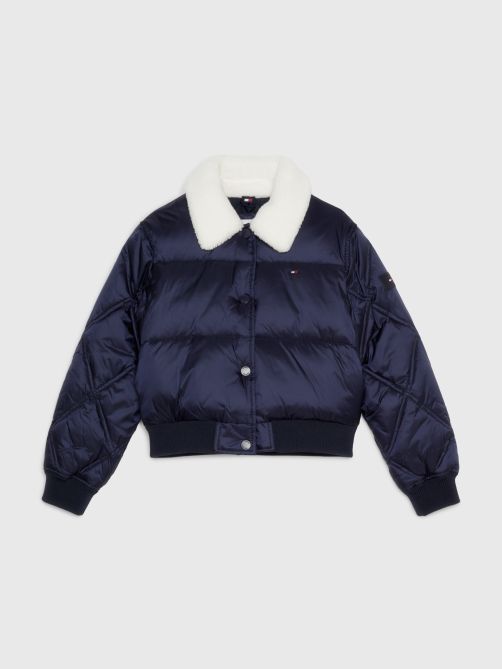 Recycled Sherpa Collar Cropped Puffer Jacket