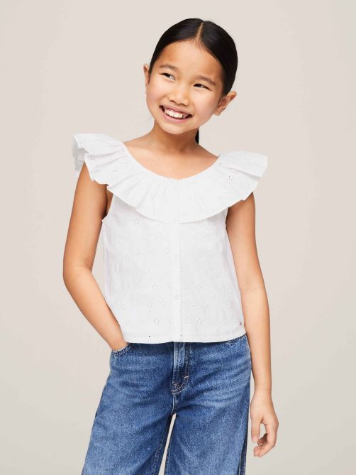TH Monogram Broderie Anglaise Cropped Blouse