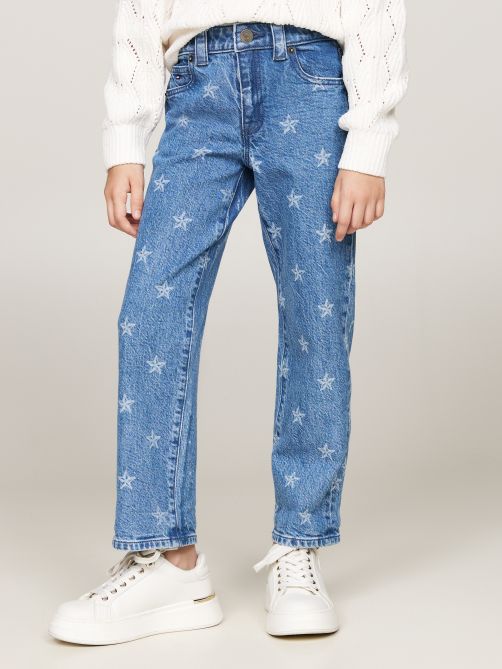 Girlfriend Straight Star Print Jeans