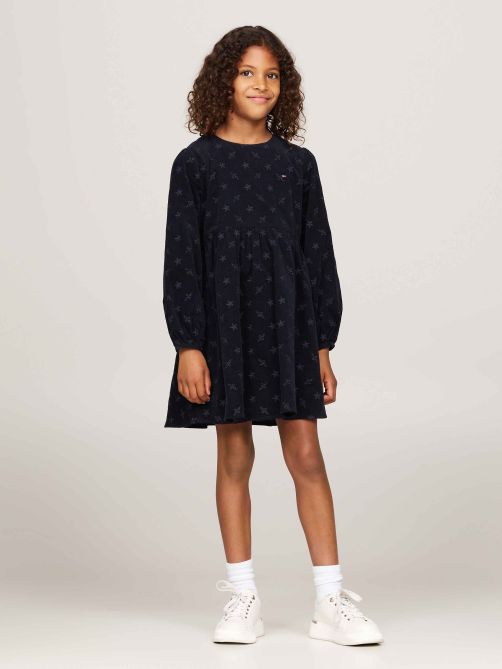 Embroidery Corduroy Long Sleeve Dress