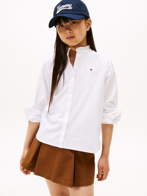 Ruffle Collar Poplin Relaxed Fit Blouse