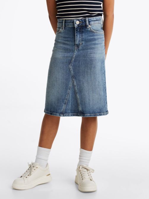 Vintage Wash Denim Midi Skirt